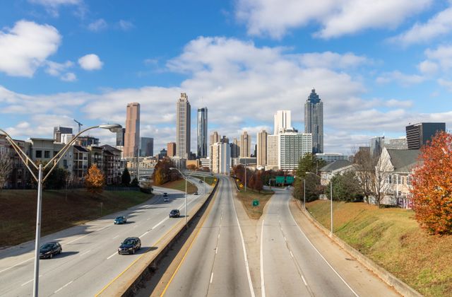 Atlanta skyline surrounded by greenery