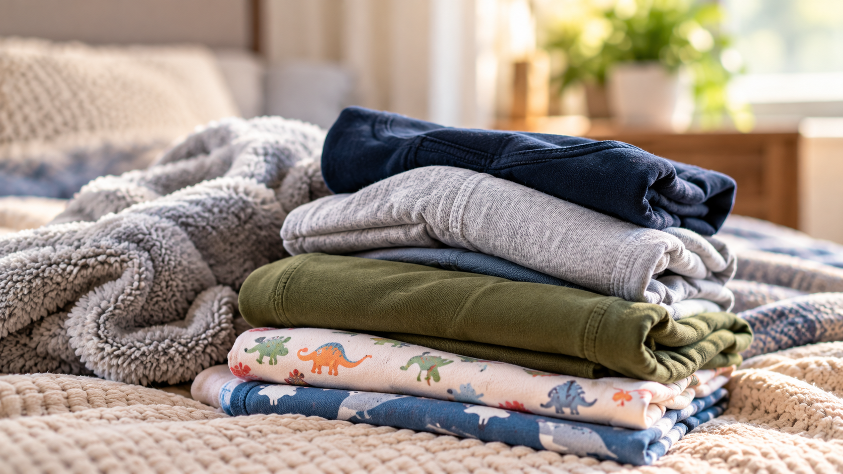 Folded clothing and essentials for children entering foster care